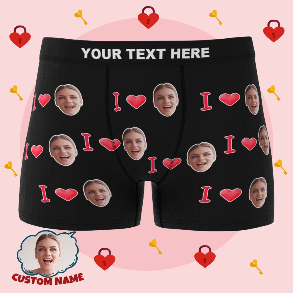 Custom I Love Your Face Boxer Briefs Naughty Gift For Him - Personalized  Face Photo On Men's